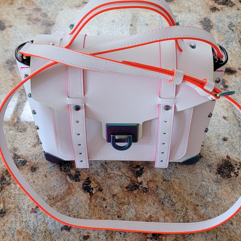 Michael Kors White Satchel with Pink and Orange Accents